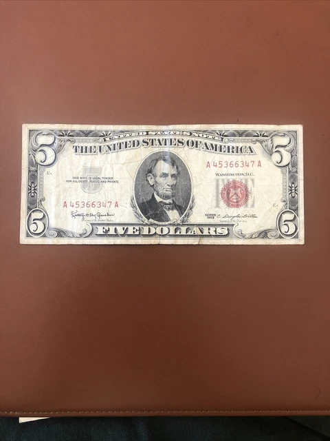 1963 $5 Red Seal United States Note Dollar Bill