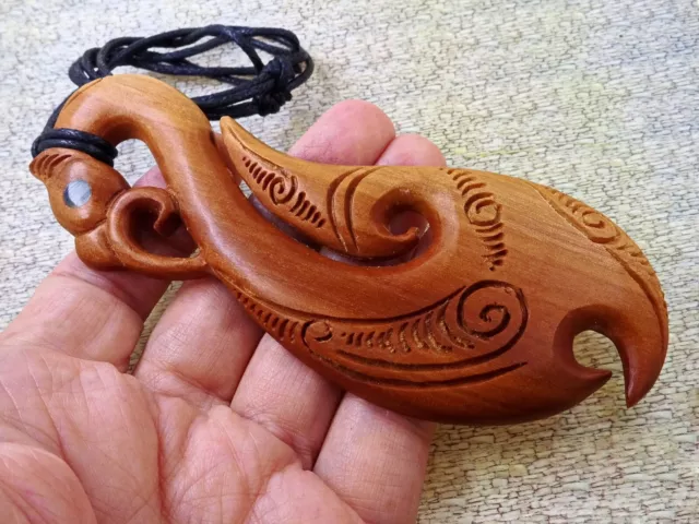 Large Maori Manaia Fish Hook 5" Pendant Necklace Hei Matau Surfer Gift