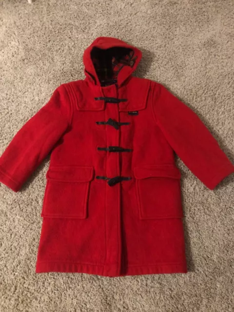 Red Gloverall Kids Age 9 Wool Blend Original Hooded Duffle Coat