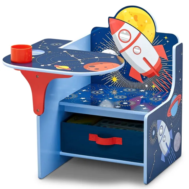 Juego de madera de silla y mesa para niños pequeños contenedor actividades arte aventuras espaciales