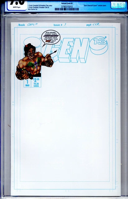 PRIMO:  GEN 13 #1-M Do it Yourself blank variant NM+ 9.6 CGC Image comics movie 2