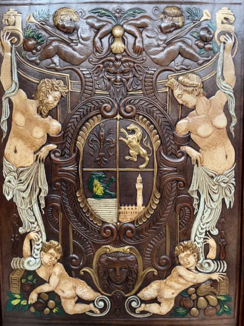 Exceptional Neo Renaissance Door panel with beautiful engraved/pressed leather 1