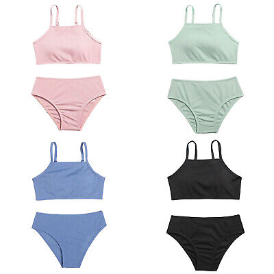 Girls Tankini Bikini Set Swimming Costume Removable Pads Tops and Swim Briefs