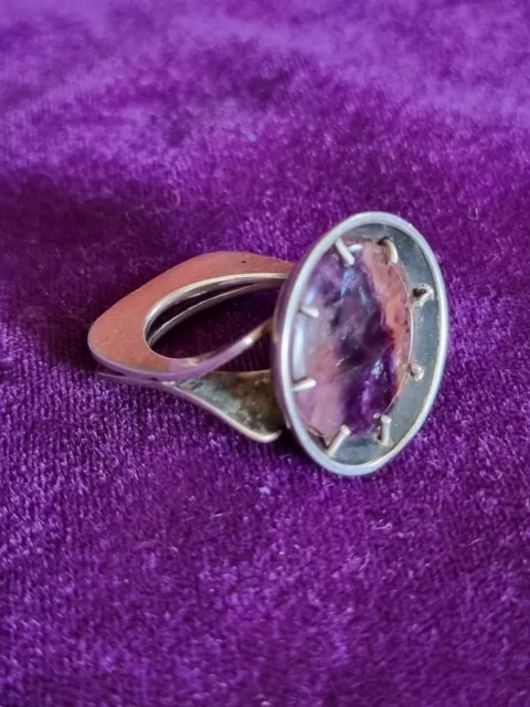 1960's Modernist Silver And Blue John Ring Size K