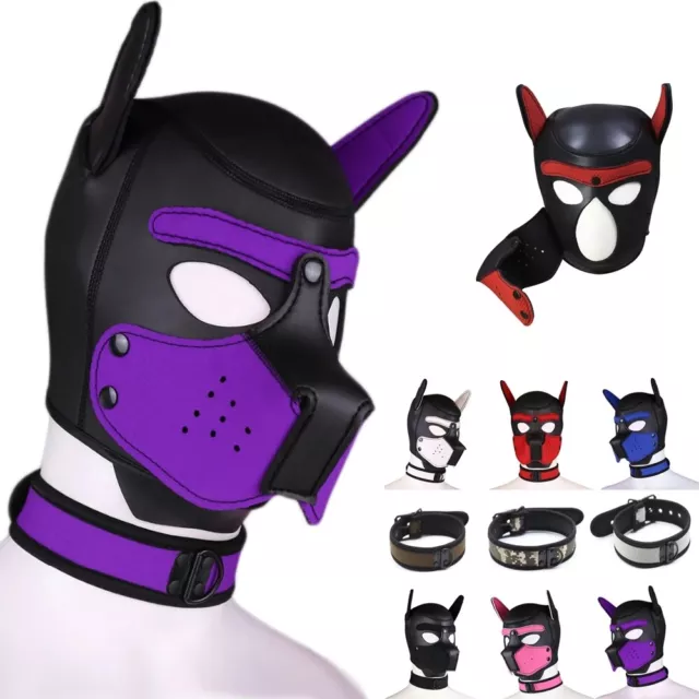 Neoprene Puppy Hood Role Play Dog Mask Puppy Cosplay Full Head with Neck Cover