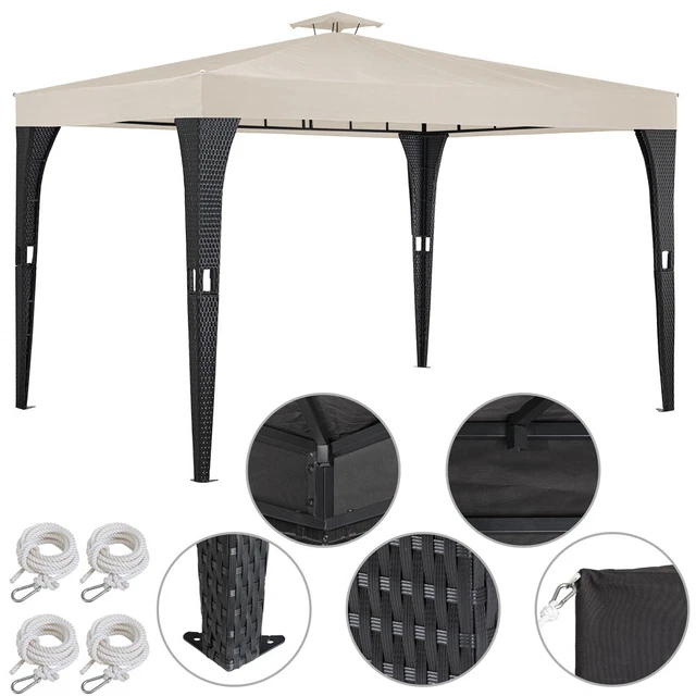 Pavillon Gartenzelt Gartenpavillon 3x4m Poly-Rattan Wasserabweisend
