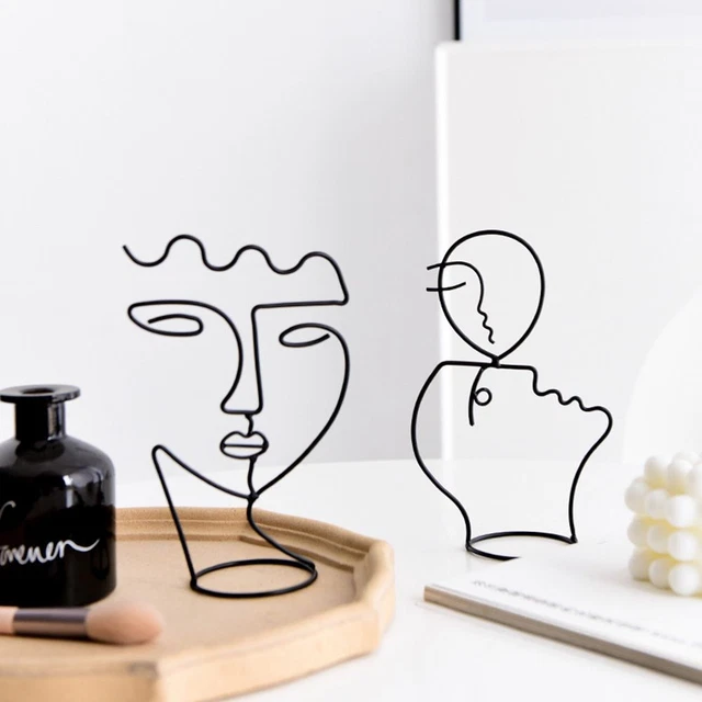 DISPLAY RACK ABSTRACT Face Sculpture Metal Lines Figurine Wrought Iron ...