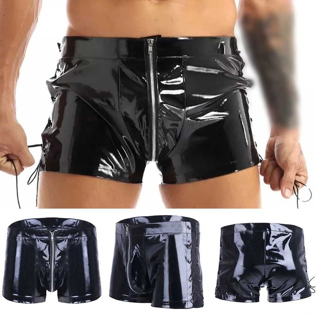 Pantaloni da uomo corti in PVC pelle cavallo fax in pelle da uomo pelle vernicia