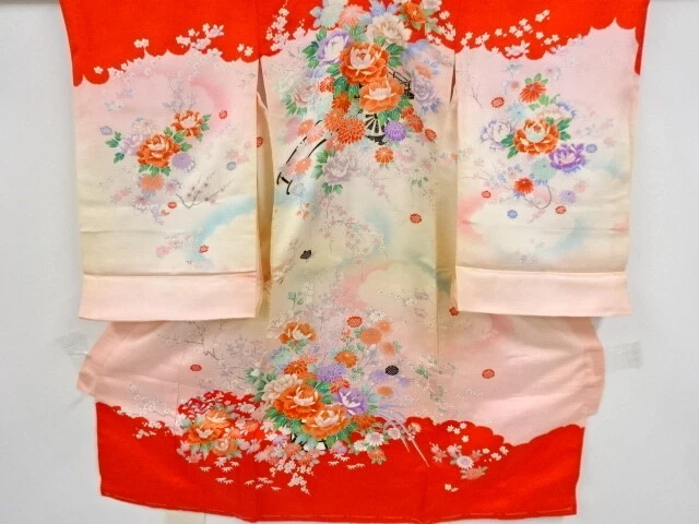 40131# Japanese Kimono / Antique Kimono For Girls / Floral Cart