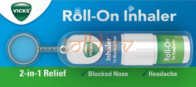 10 X Vicks Roll-On Inhaler 2-In-1 Relief : pour les maux de tête et le nez...