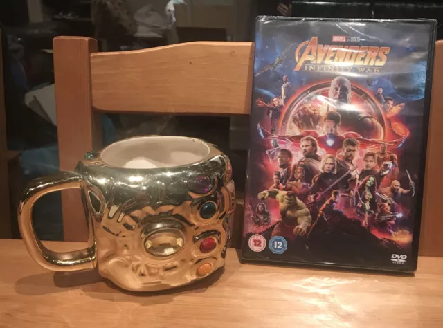 Marvel Avengers Infinity War Dvd & Gauntlet 3D Shape Gold Ceramic Coffee Mug 🎁