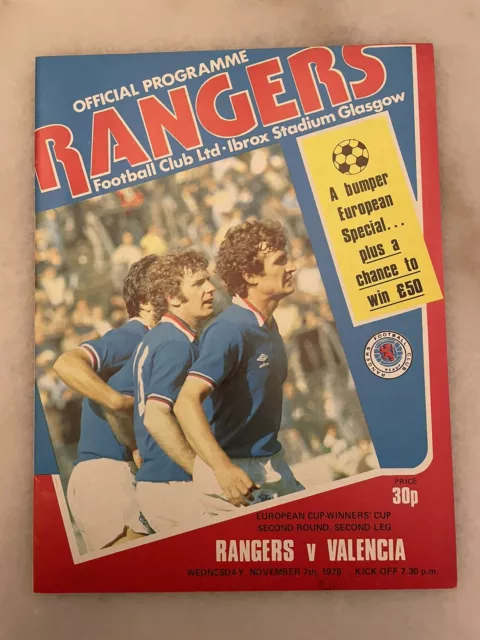 Rangers v Valencia 1979 Programme. ECWC