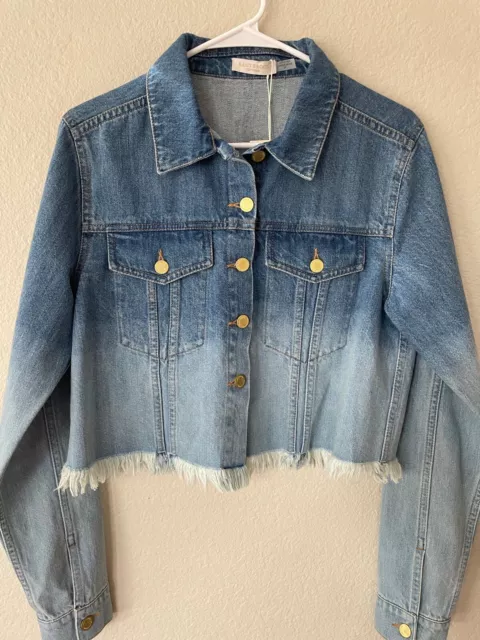 Ramy Brook Devon Ombré Cropped Denim Jacket Women's Raw Hem Small