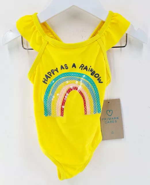 Baby Girl Primark Swimsuit Yellow Bnwt Happy Graphic