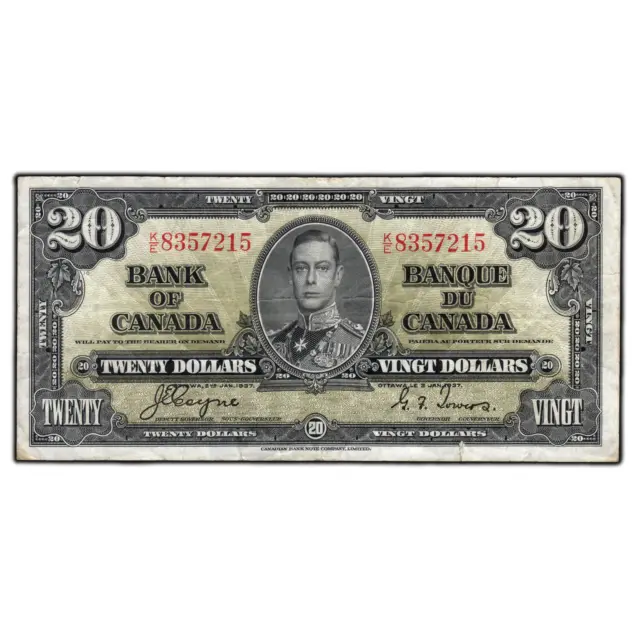 $20 1937 Bank of Canada Note Coyne-Towers K/E Prefix BC-25c