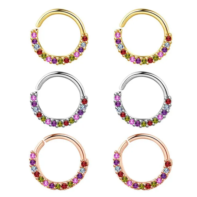 Colored Zircon Stainless Steel Nose Ring Crystal Nose Piercing Hoop Tragus Ea ^^