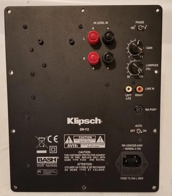 KLIPSCH SW112 SUBWOOFER 300w plate amplifier BASH PARTS OR REPAIR