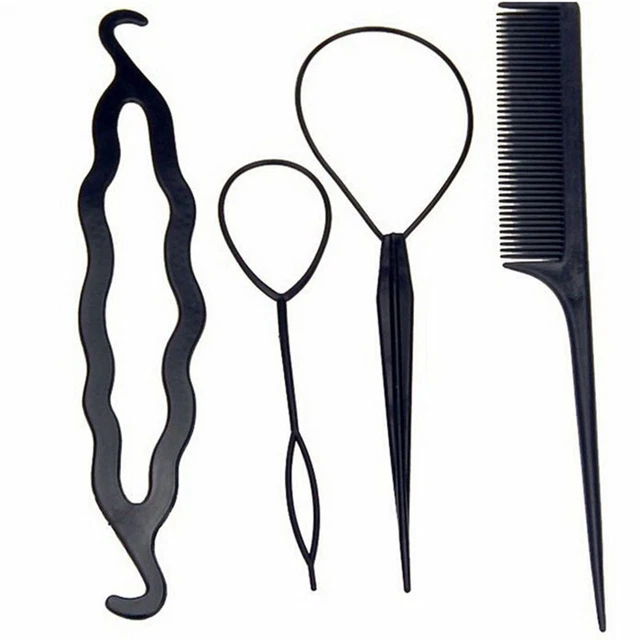 Juego de 4 piezas Crepador de pan con clip para peinado + Trenza de cola topsy Fabricante de cola de caballo Peinado T ZR
