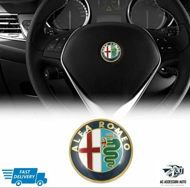 Logo Per Volante Alfa Romeo Nero Specchio - 40 Mm, In Metallo Con Biadesivo | Compatibile Con Giulietta, Mito, 159 - Foto 3