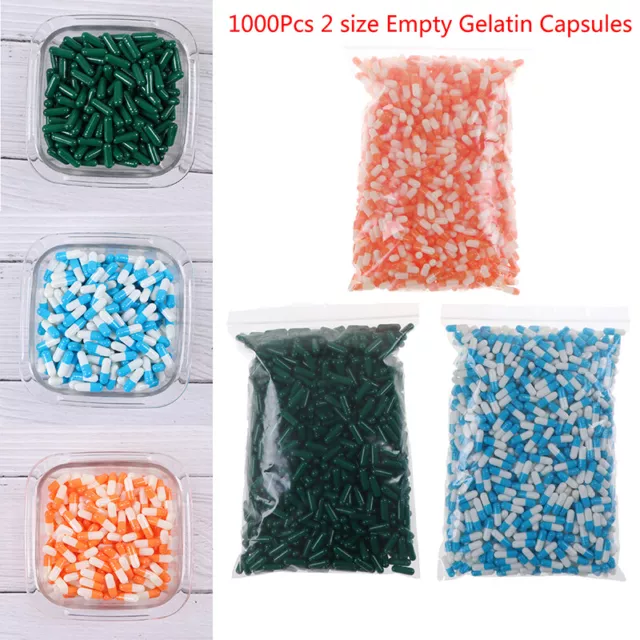 1000Pcs Empty Hard Vacant Gelatin Capsule Size 2# Gel Medicine Pill Vitamin: