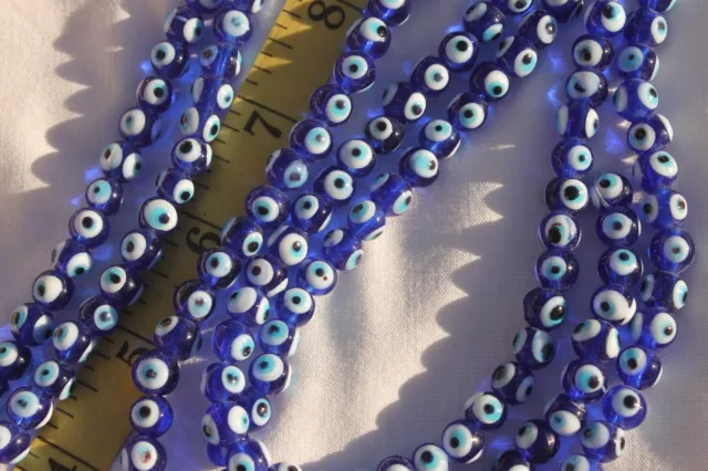 8mm  Trans Cobalt Evil Eye Lampwork Glass Beads/14" strand 50pcs