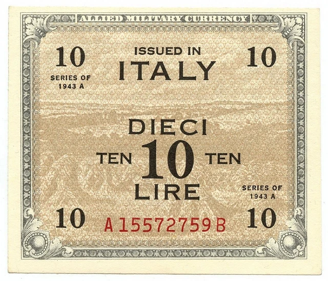 10 LIRE OCCUPAZIONE AMERICANA IN ITALIA BILINGUE FLC A-B 1943 A qFDS