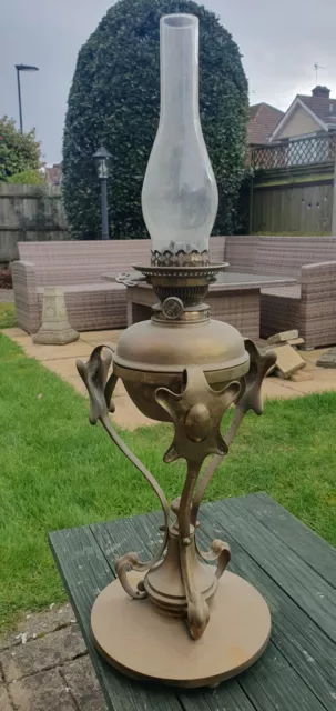 Antique Art nouveau brass Hinks oil lamp