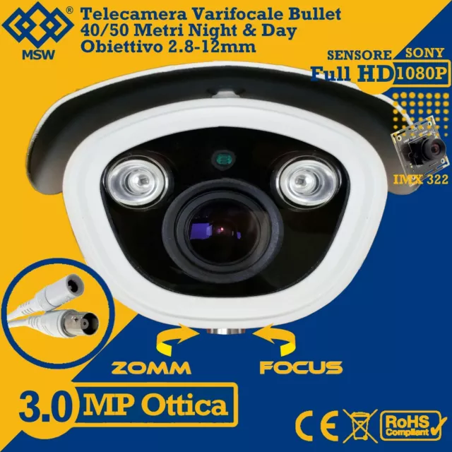Telecamera Varifocale Bullet 3.0 MP / 1080P AHD Focale 2,8 - 12mm 40/50 Metri 2