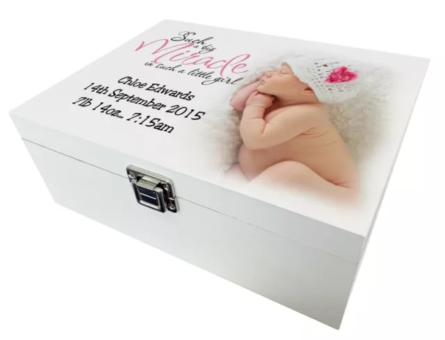 Personalised baby keepsake box, Birthday memory box, White wooden birthday box.