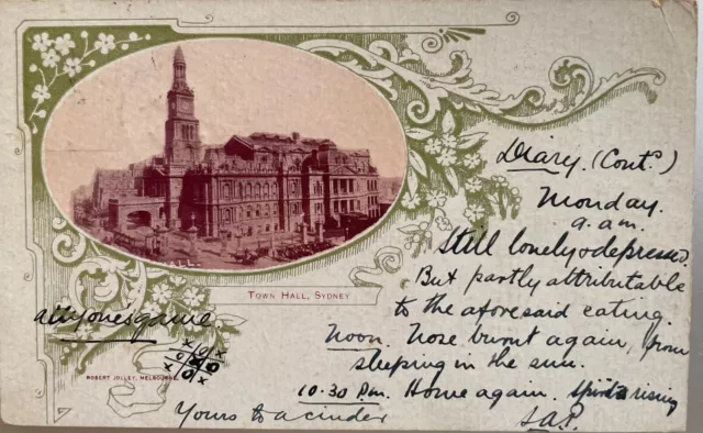 Early Postcard 1902. Town Hall, Sydney, Nsw, Australia. Good Postmarks!