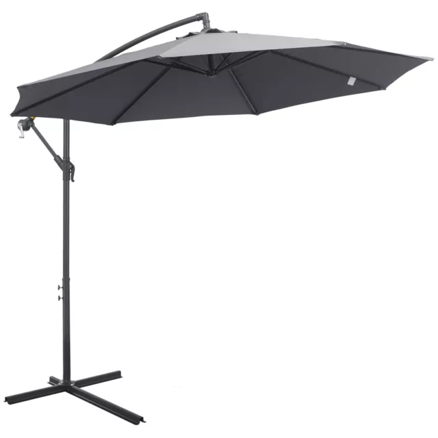 Outsunny 3(m) Garden Banana Parasol Cantilever Umbrella w/ Cross Base, Grey