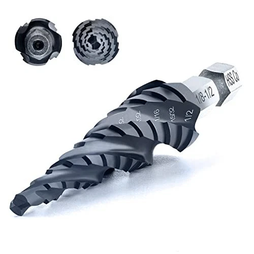 Toolant Four Spiral Flute Cobalt Step Drill Bit 1/8"1/2" Impact Ready Four Spira