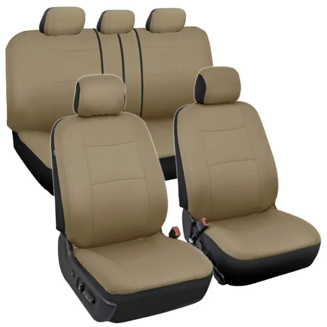 Tan Beige Car Seat Covers for Sedan SUV Truck Split Bench Option 5 Headrests