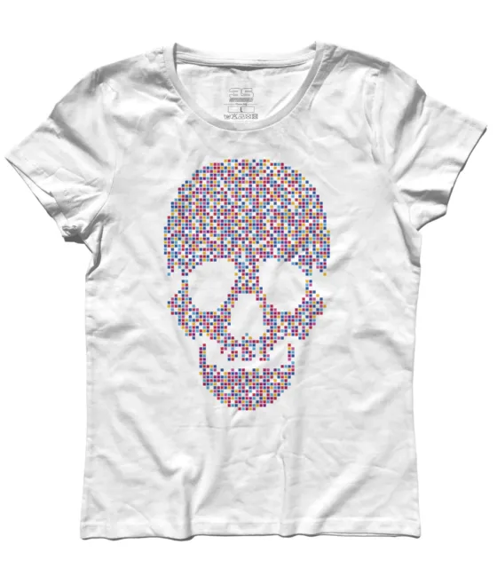 T-shirt donna Skull Pixel teschio grafica risoluzione roba da grafici 3