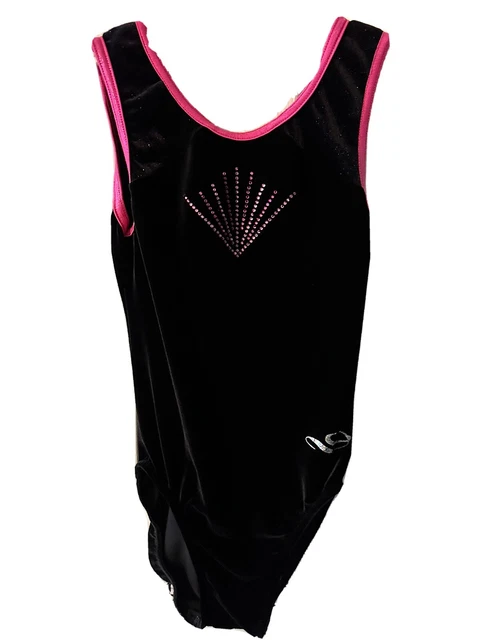 leotard black pink glitter rhinestones youth large good condition