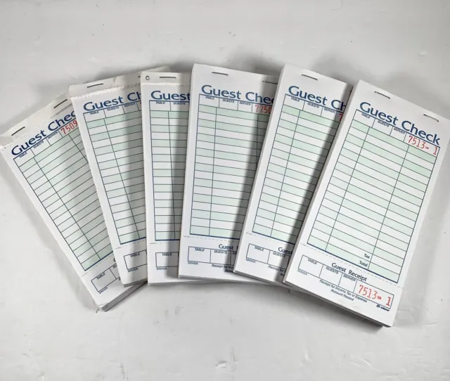 Carbonless Guest Order Receipt Check Book Bundle Of 6 Green / White New Unused