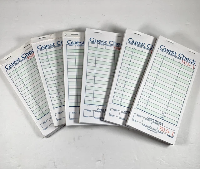 Carbonless Guest Order Receipt Check Book Bundle Of 6 Green / White New Unused