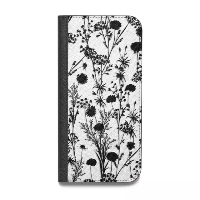 Black Floral Meadow Vegan Leather Flip iPhone Case for iPhone