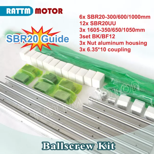 〖FRA〗SBR20 Linear Guide Rail+Ballscrew SFU1605-350/650/1050mm+BK12/BF12+Couplers