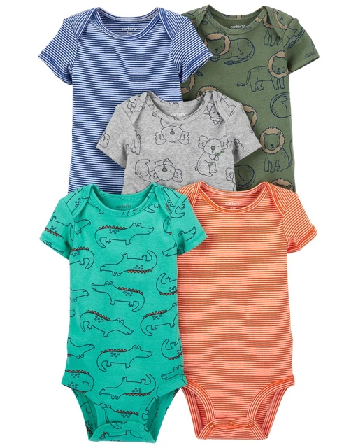 Carters Baby Boy 5-Pack Short-Sleeve Bodysuits Color Safari Size 3M