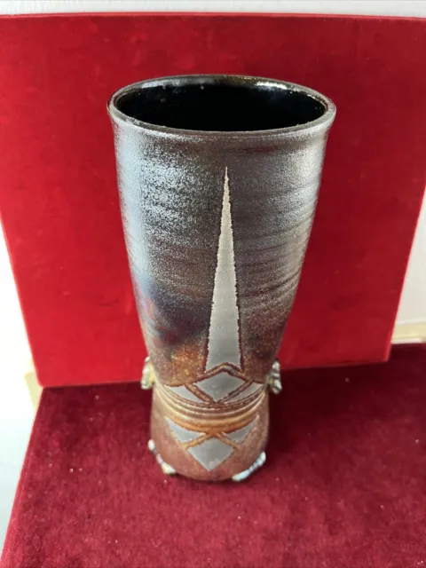 Studio Art Tall Cylinder Iridescent Raku Pottery Vase Signed *****Must See******