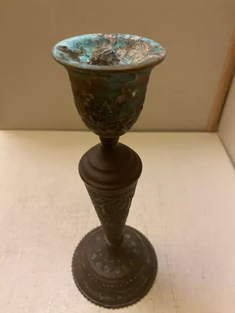 Vintage. Lovely. Copper. Brass. Single Candle Stick. Old Charm. Verdigris. Heavy