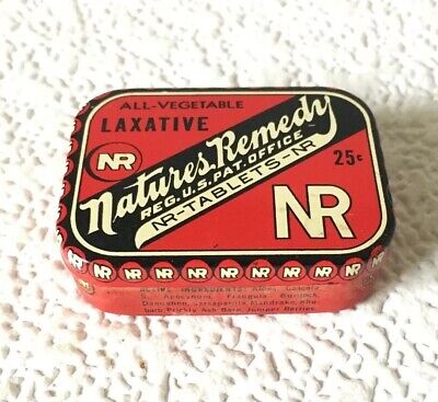 Vintage NR NATURES REMEDY LAXATIVE Litho Tin 25 Tablets Empty LEWIS HOWE CO. USA