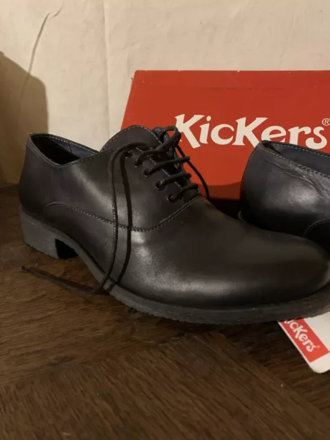 CHAUSSURES KICKERS femme longstyle Gris Fonc Cuir Lacets Neuf EUR