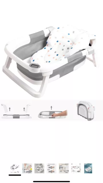 Collapsible Baby Bathtub,Baby Bath Tub with Soft Cushion & Thermometer,Baby B...