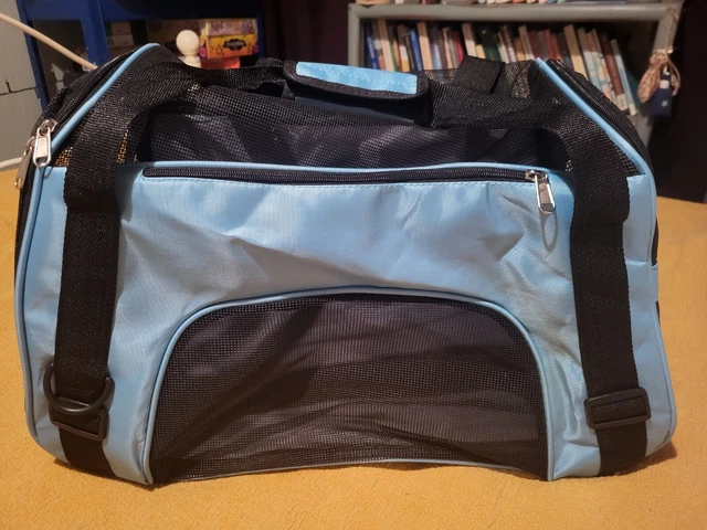 Caja suave portátil plegable de tela para gato portadora de mascotas - azul