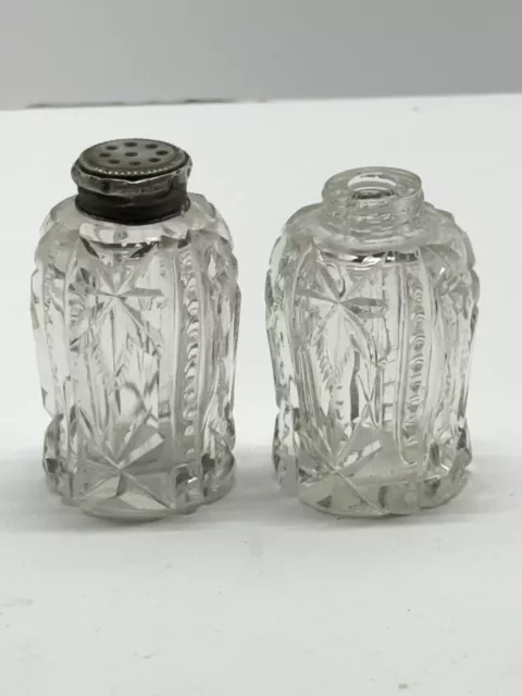 PM Vintage Salt & Pepper Shakers Stamped FANCY Footed METAL Stamped 108 W/  Hallmarks Salter Old Salt and Pepper Holders 