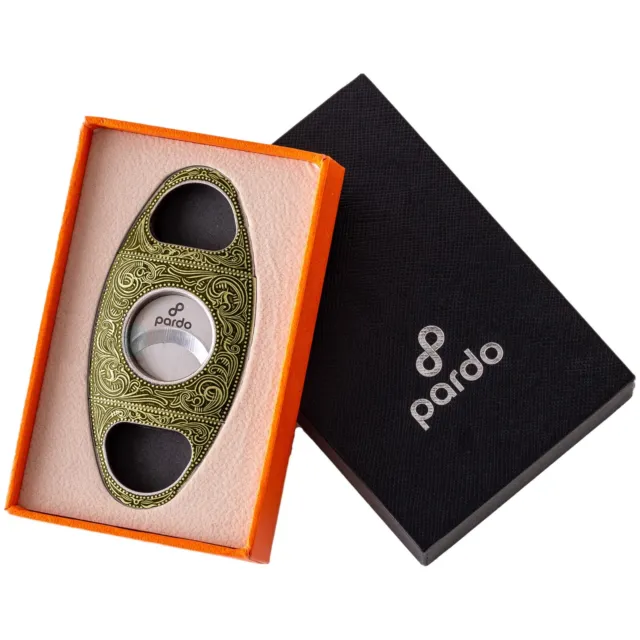 Pardo Cigar - Cutter Engraved Stainless Steel - Gold- Straight Cut, Double Blade 3