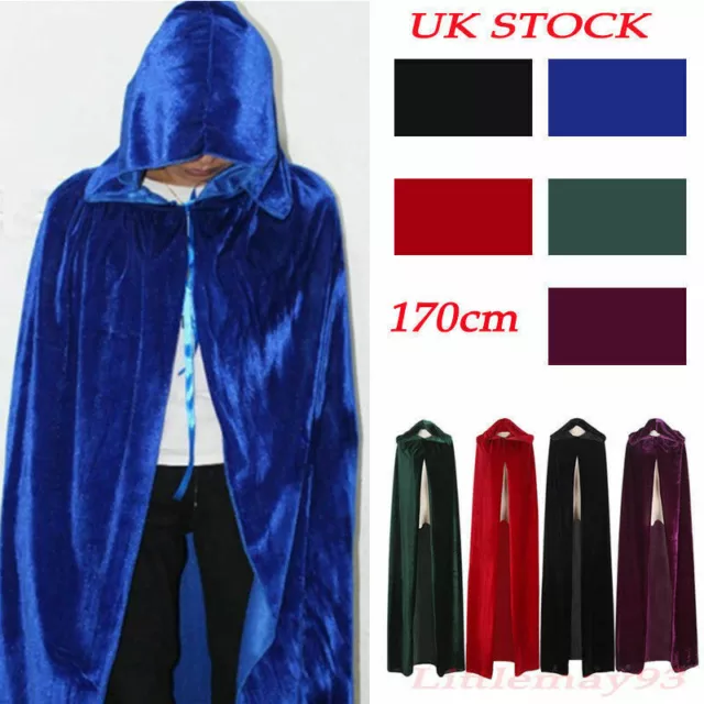 Halloween Unisex Cosplay Death Cape Long Hooded Cloak Wizard Witch Medieval Cape