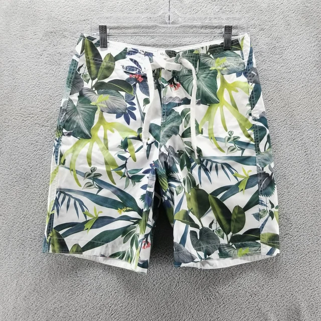 Abercrombie Swim Trunks Men S Green Tropical Swimming 8" Lined Drawstring Pocket